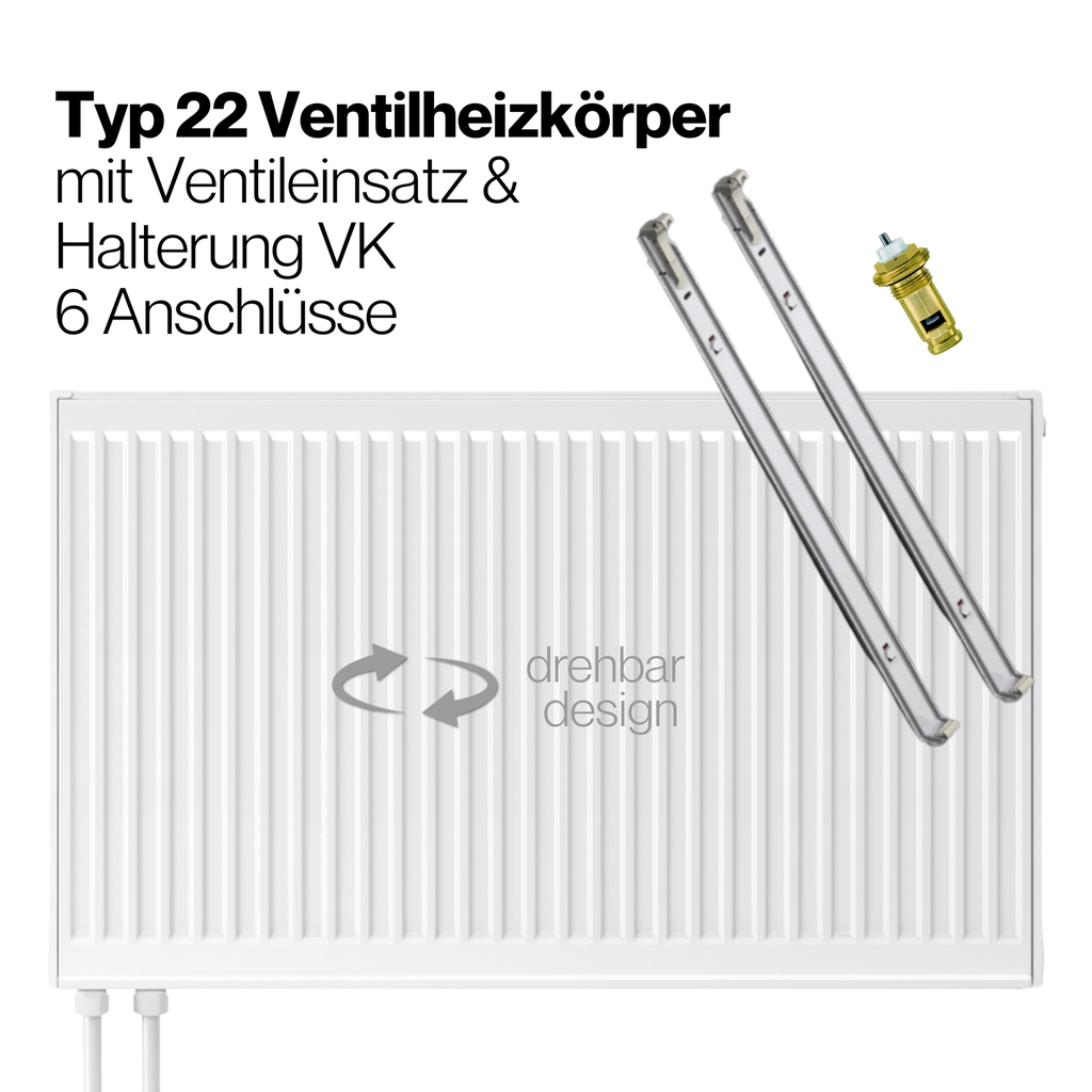[S62260060] CONFORTA Typ 22 Universal Heizkörper VK-6 mit Ventileinsatz und C-Konsole (600x600)