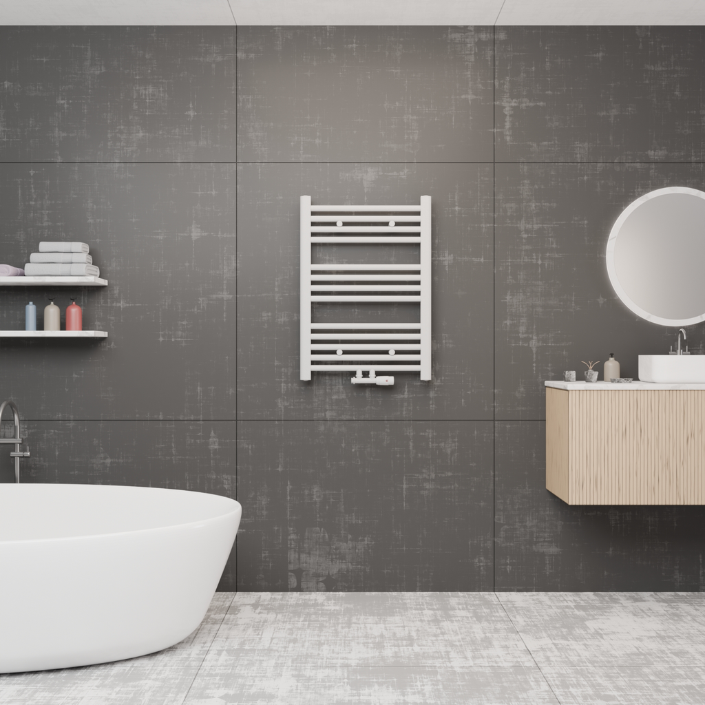 [KBH500*700FWM] CONFORTA Bathroom Radiators - Bottom Middle Connection, Towel Rail, Towel Radiator (700x500, White)