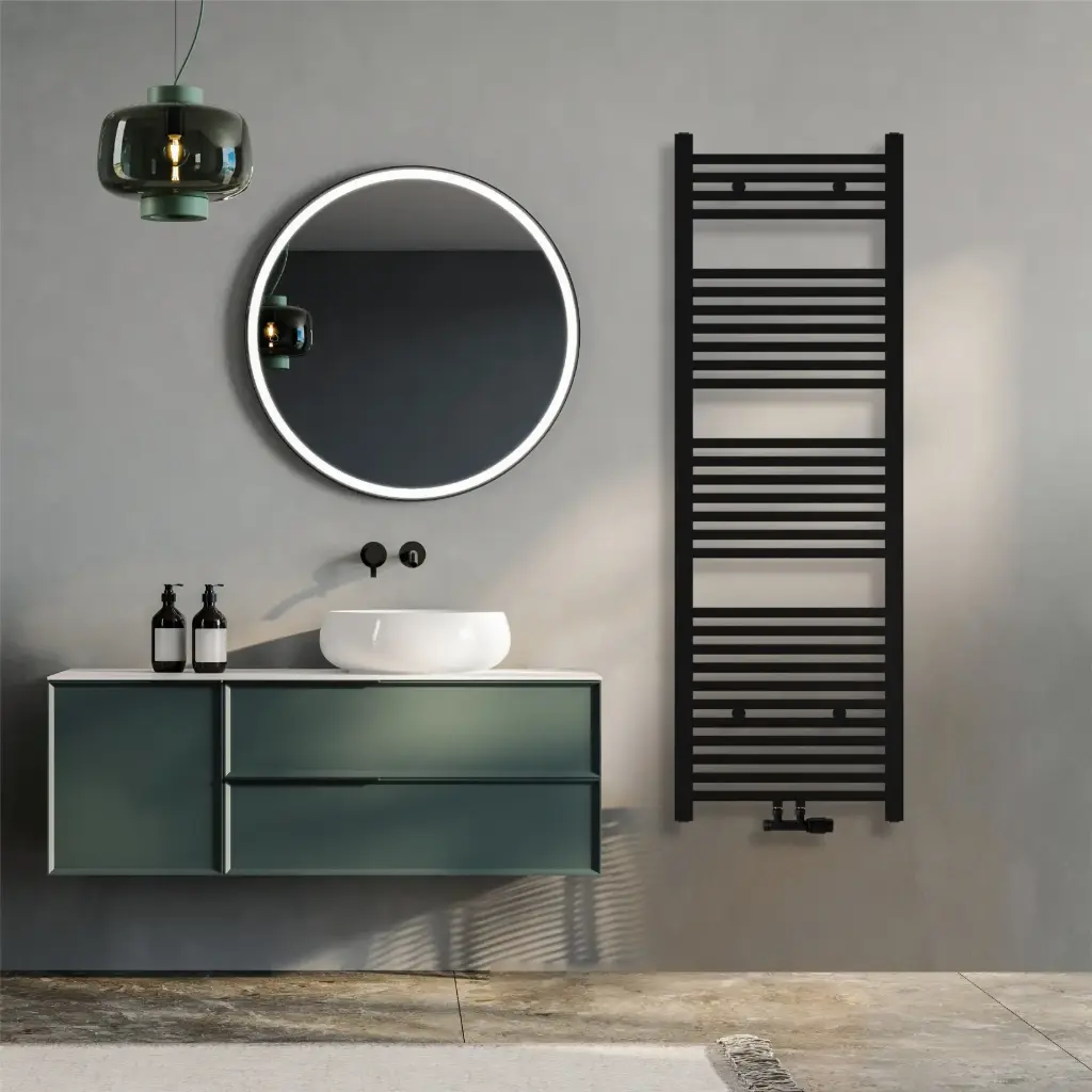 Klassisch Badheizkörper 1500x500mm Schwarz Mittelanschluss