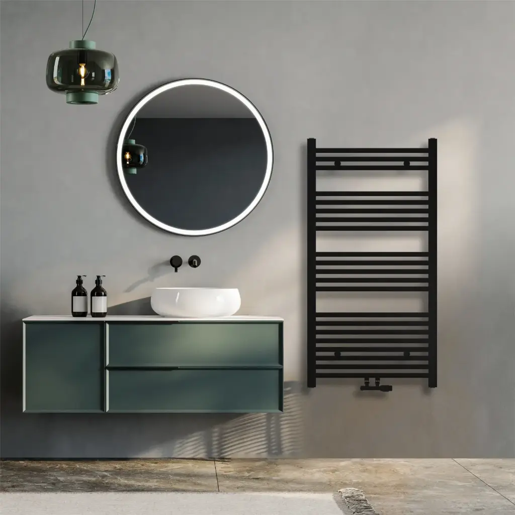 Klassisch Badheizkörper 1150x600mm Schwarz Mittelanschluss