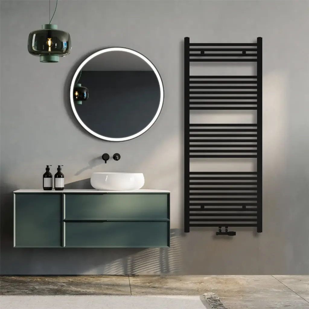 Klassisch Badheizkörper 1500x600mm Schwarz Mittelanschluss