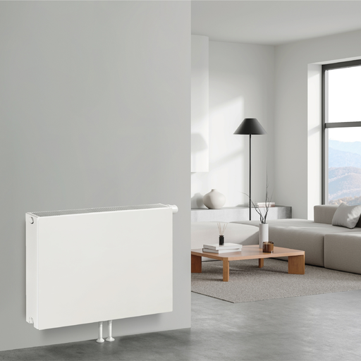 [PM2260060GWH] Typ 22 600x600 Planheizkörper Mittelanschluss VK-M mit Thermostatventil und C-Konsole (Glatt)