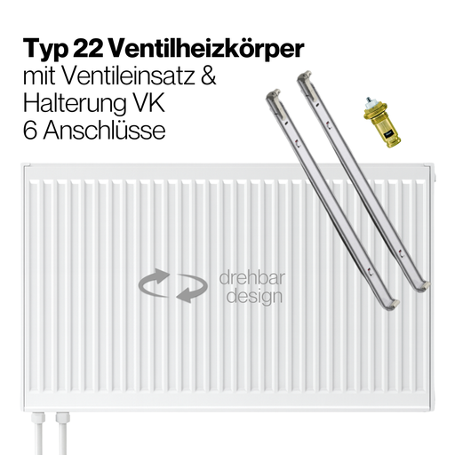 CONFORTA Typ 22 Universal Heizkörper VK-6 mit Ventileinsatz und C-Konsole