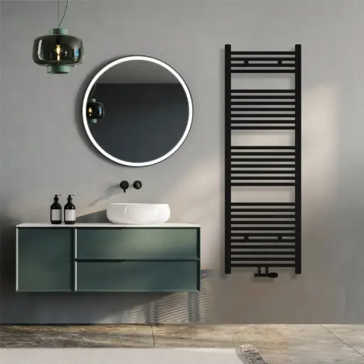 [KBH500*1500FSM] Klassisch Badheizkörper 1500x500mm Schwarz Mittelanschluss