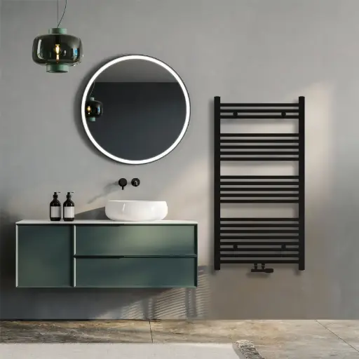 [KBH600*1150FSM] Klassisch Badheizkörper 1150x600mm Schwarz Mittelanschluss