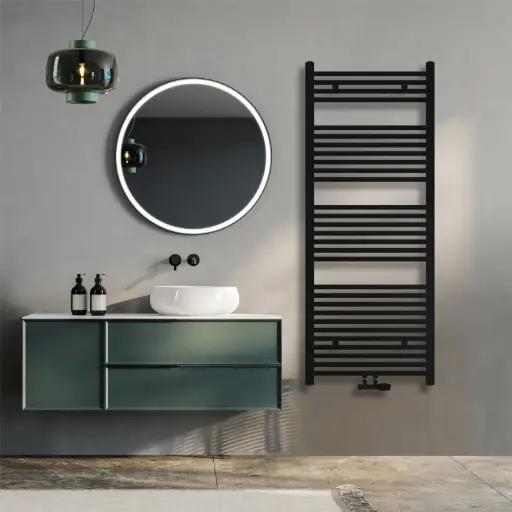 [KBH600*1500FSM] Klassisch Badheizkörper 1500x600mm Schwarz Mittelanschluss