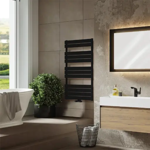 [BOS600*1200FSM] BOSTON Serie Badheizkörper 1200x600mm Schwarz Mittelanschluss